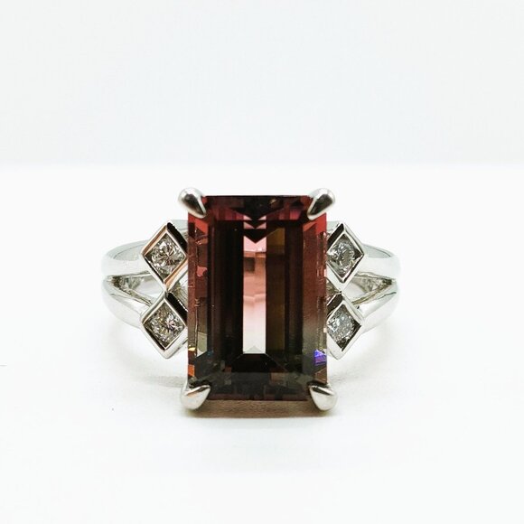 Jewelry Ring 5.27ct Bicolor Tourmaline & Diamond Platinum Rose 3564534 - Picture 1 of 10